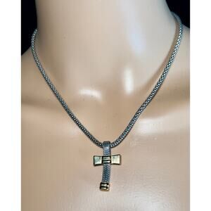 Vintage Milor Italy Two-Tone Gold & Steel Mesh Pendant Necklace